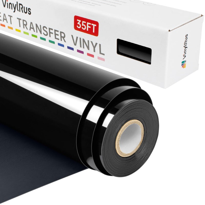 VinylRus الفينيل نقل الحرارة من VinylRus - 12 × 35 قدم حديد أسود على لفافة الفينيل للقمصان HTV فينيل للصور الظلية Cameo Cricut سهلة القطع والأعشاب - Image 1